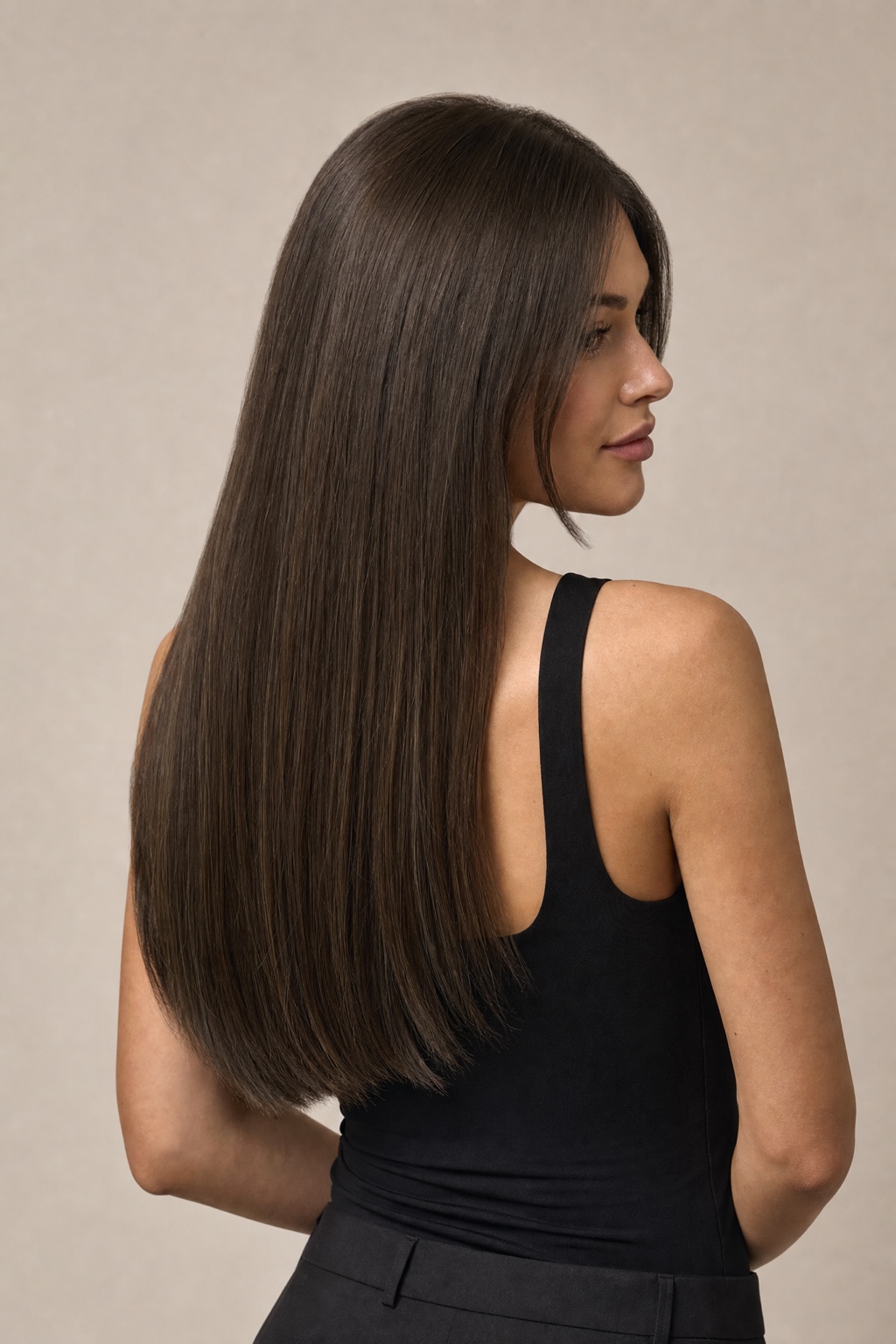 Model mit Extensions in Farbe 3A Aschsamtbraun