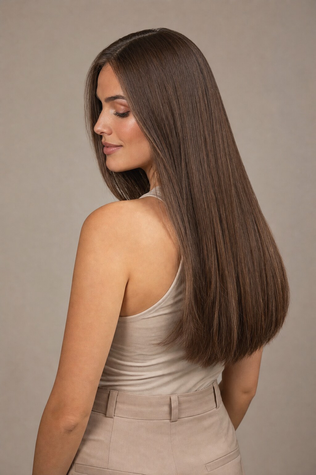 Model mit Extensions in Farbe 4 Haselnussbraun