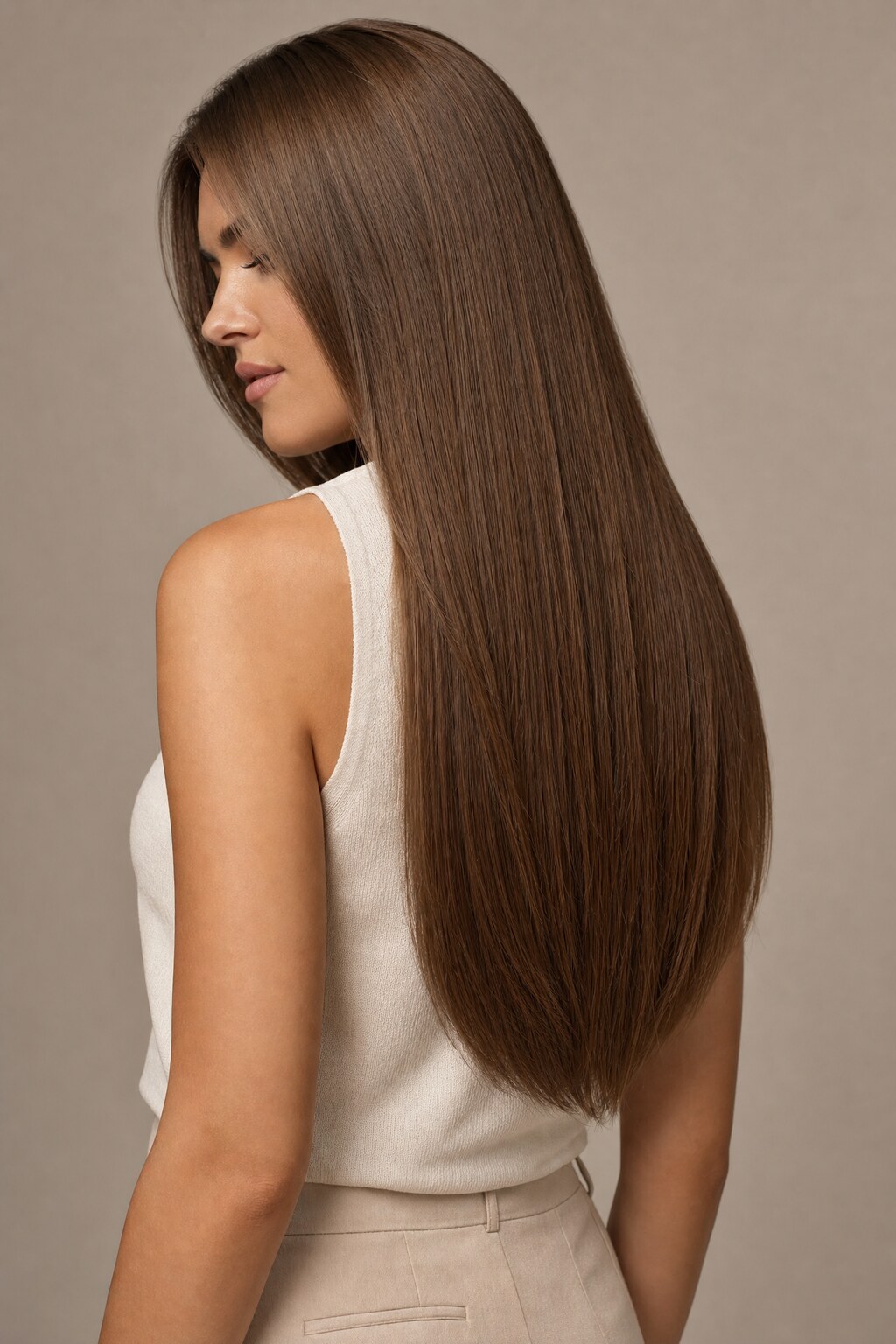 Model mit Extensions in Farbe 5 Hellbraun